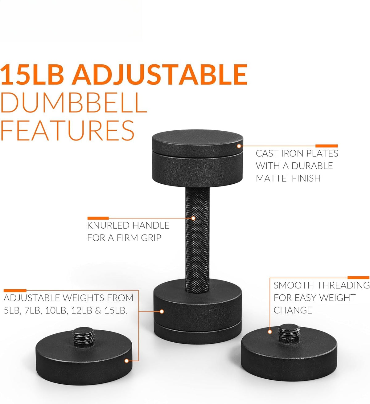 Compact Cast Iron Adjustable Dumbbell